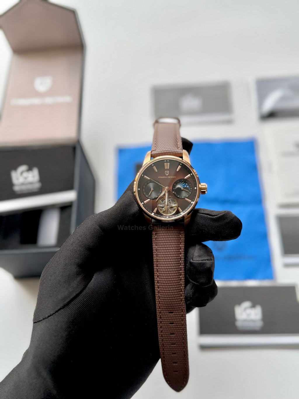 Pagani Design PDys021 Moonphase Flywheel Automatic Latest Watch (Brown/Rose Gold) PD-YS021 Pagani Design in Pakistan