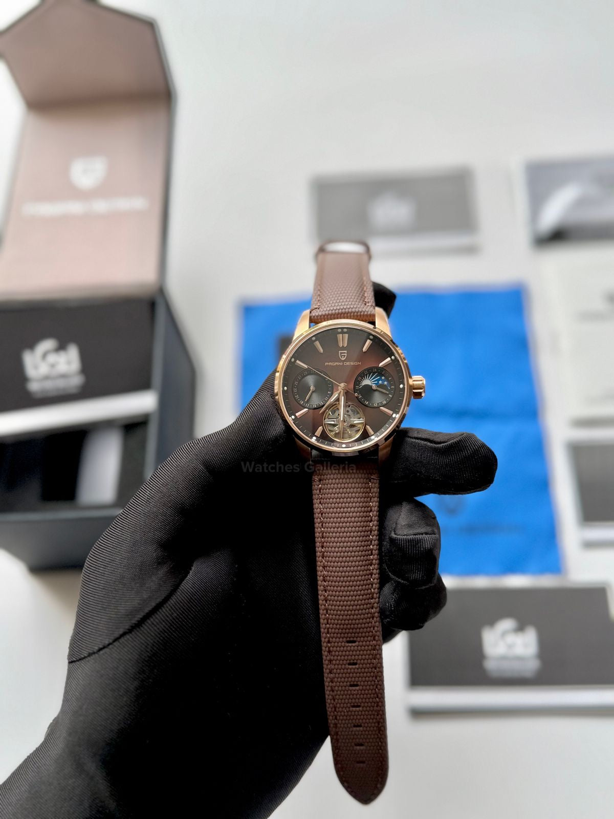 Pagani Design PDys021 Moonphase Flywheel Automatic Latest Watch (Brown/Rose Gold) PD-YS021 Pagani Design in Pakistan