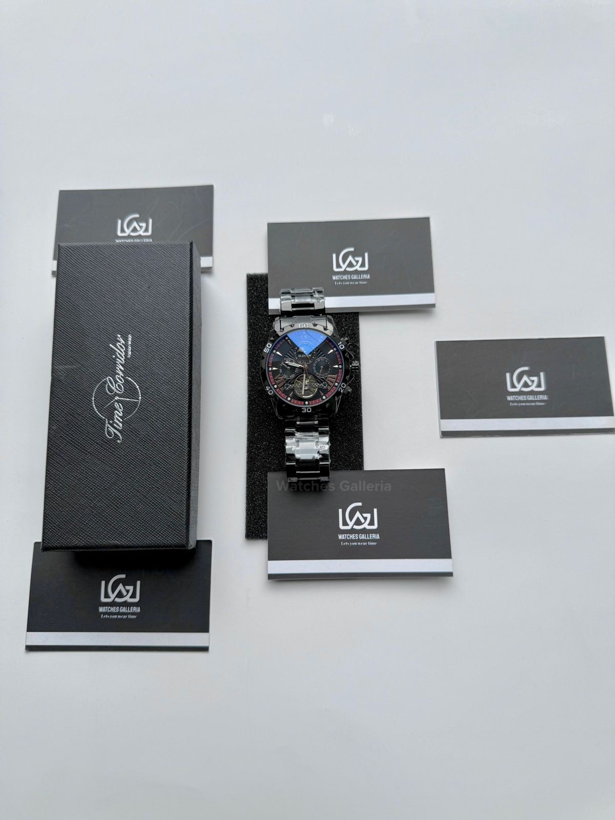 Glenaw GL8919B Moonphase Flywheel Automatic Watch – Black Blue Dial | Luxury Automatic Wristwatch for Men | Glenaw Watches Pakistan