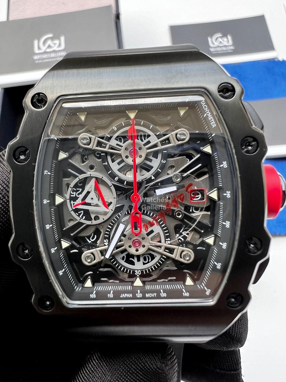 Pagani Design Tonneau Chronograph Quartz Watch (Black/Black) PDys011 Watches Galleria