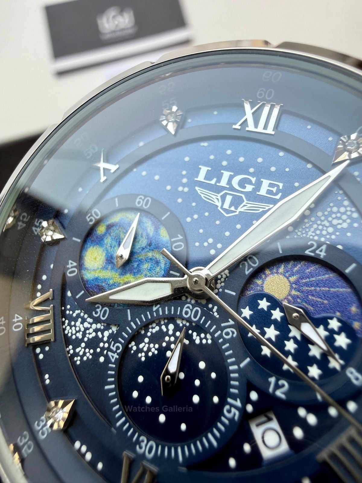 Lige Watch LG89107 Moonphase Chronograph (Blue/Silver) Lige Watch in Pakistan