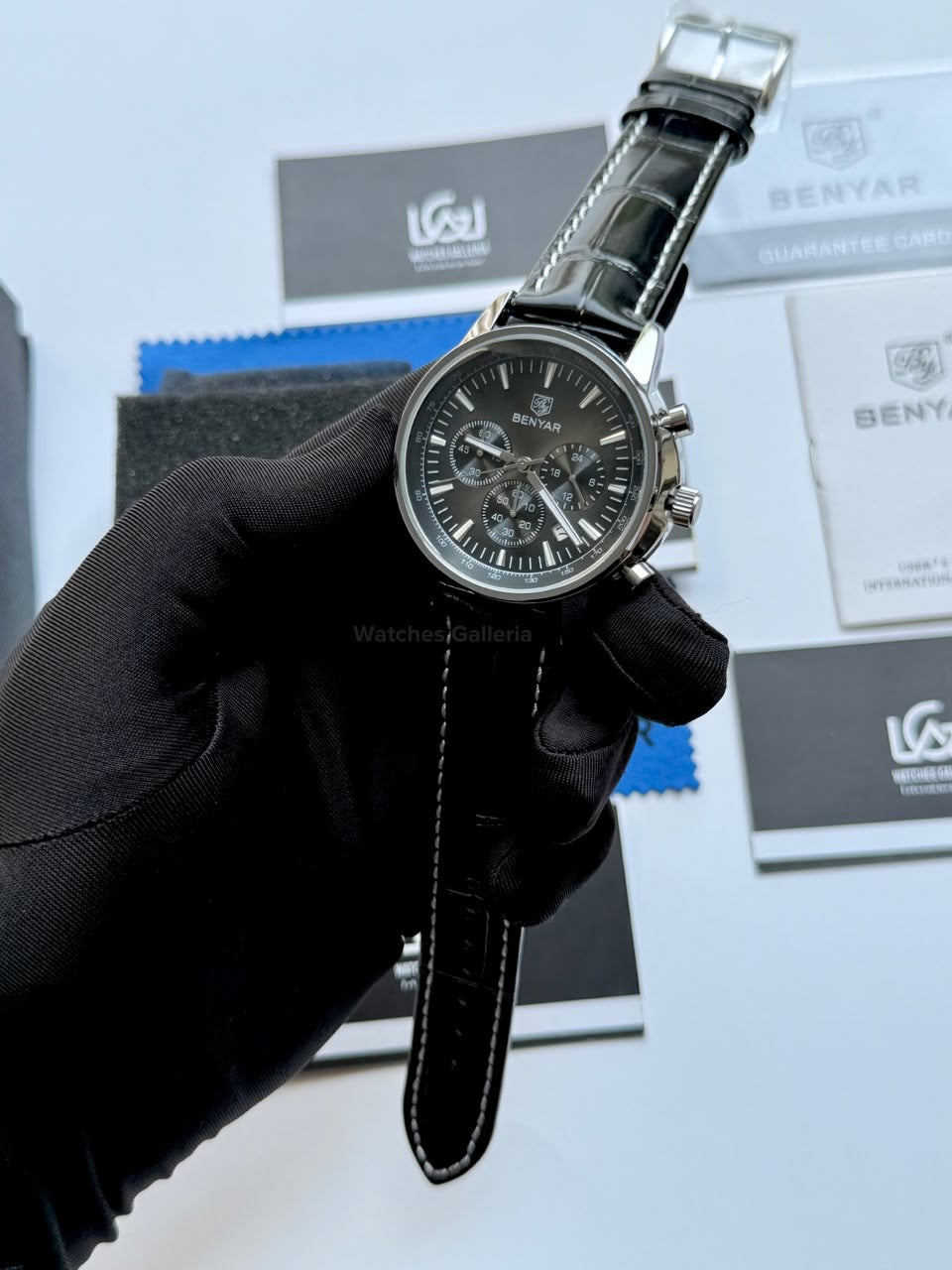 Benyar BY5213 Black Men’s Luxury Quartz Leather Strap Watch – Waterproof Stainless Steel Analog Wrist Watch with Luminous Hands | Original Benyar Pakistan | Watches Galleria