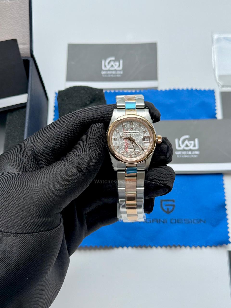 Pagani Design PD1794L Ladies Oyster Perpetual Date Two tone Dial Watch in Pakistan – 31mm Elegant Stainless Steel Quartz Luxury Watch