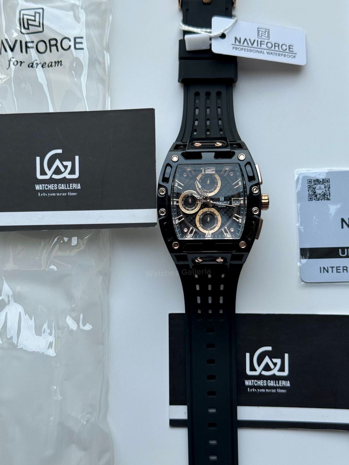 Naviforce NF7105 Tonneau (Black/Rose Gold) Naviforce Watch Pakistan