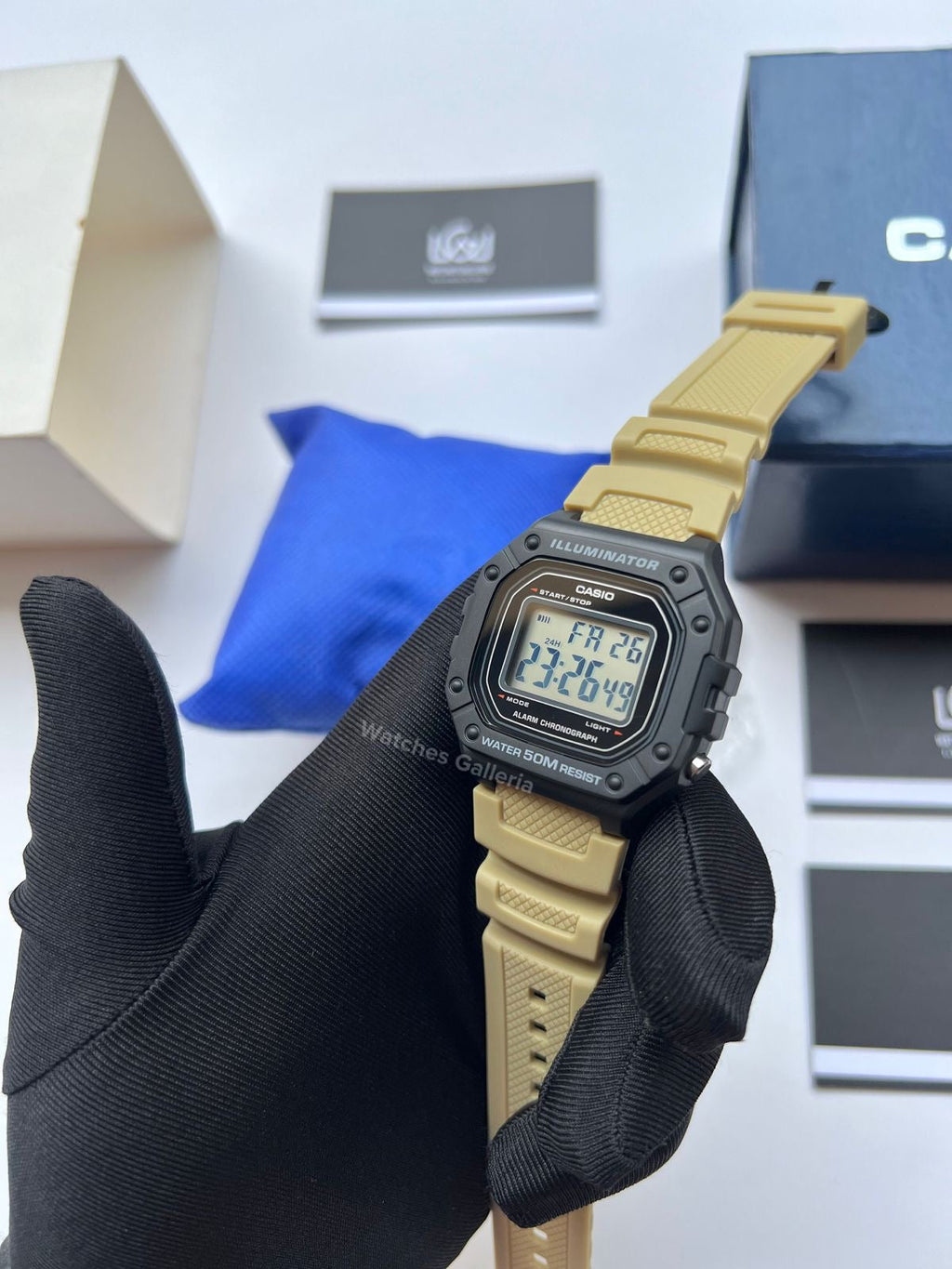 Casio Sports Digital Watch Khaki Exclusive (White Display) W218H Watches Galleria