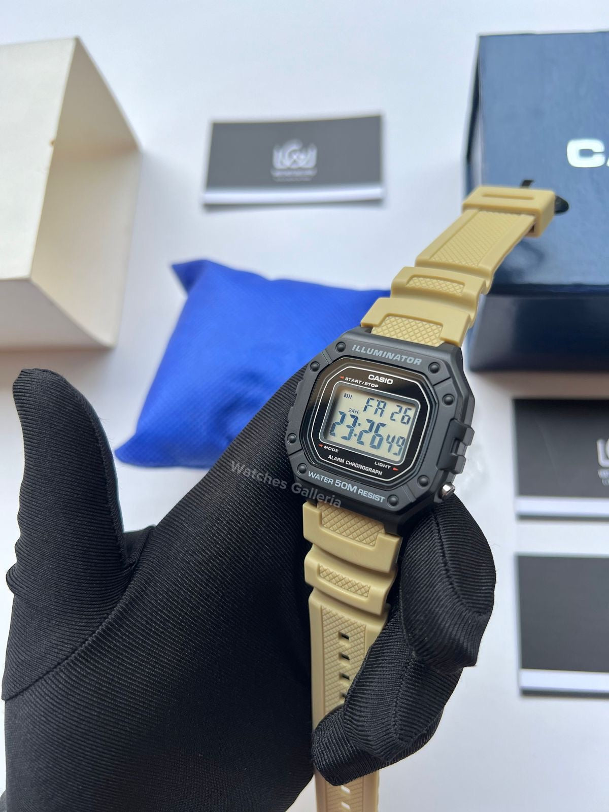 Casio Sports Digital Watch Khaki Exclusive (White Display) W218H Watches Galleria