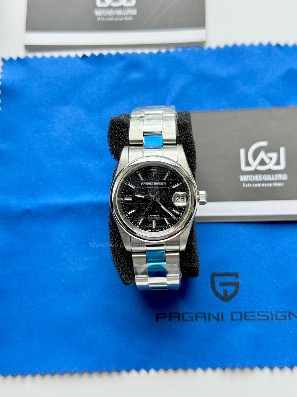 Pagani Design PD1794L Ladies Oyster Perpetual Date Black Dial Watch in Pakistan – 31mm Elegant Stainless Steel Quartz Luxury Watch
