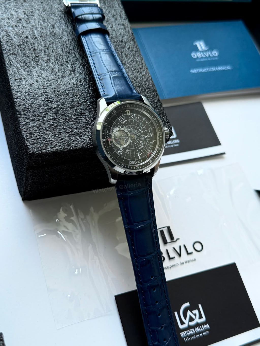 OBLVLO GC (Blue Silver Black) Grand Complications Celestial Automatic Watch Brown & Black Dial with Rose Gold Details, Moving Constellation & Earth Display – OBLVLOGC