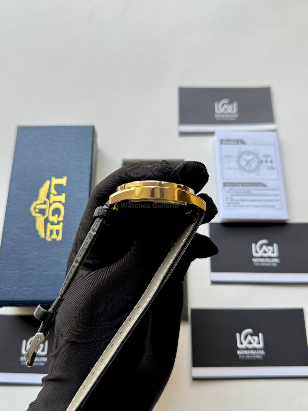 Lige Watch LG89107 Moonphase Chronograph (Black/Gold) Lige Watch in Pakistan