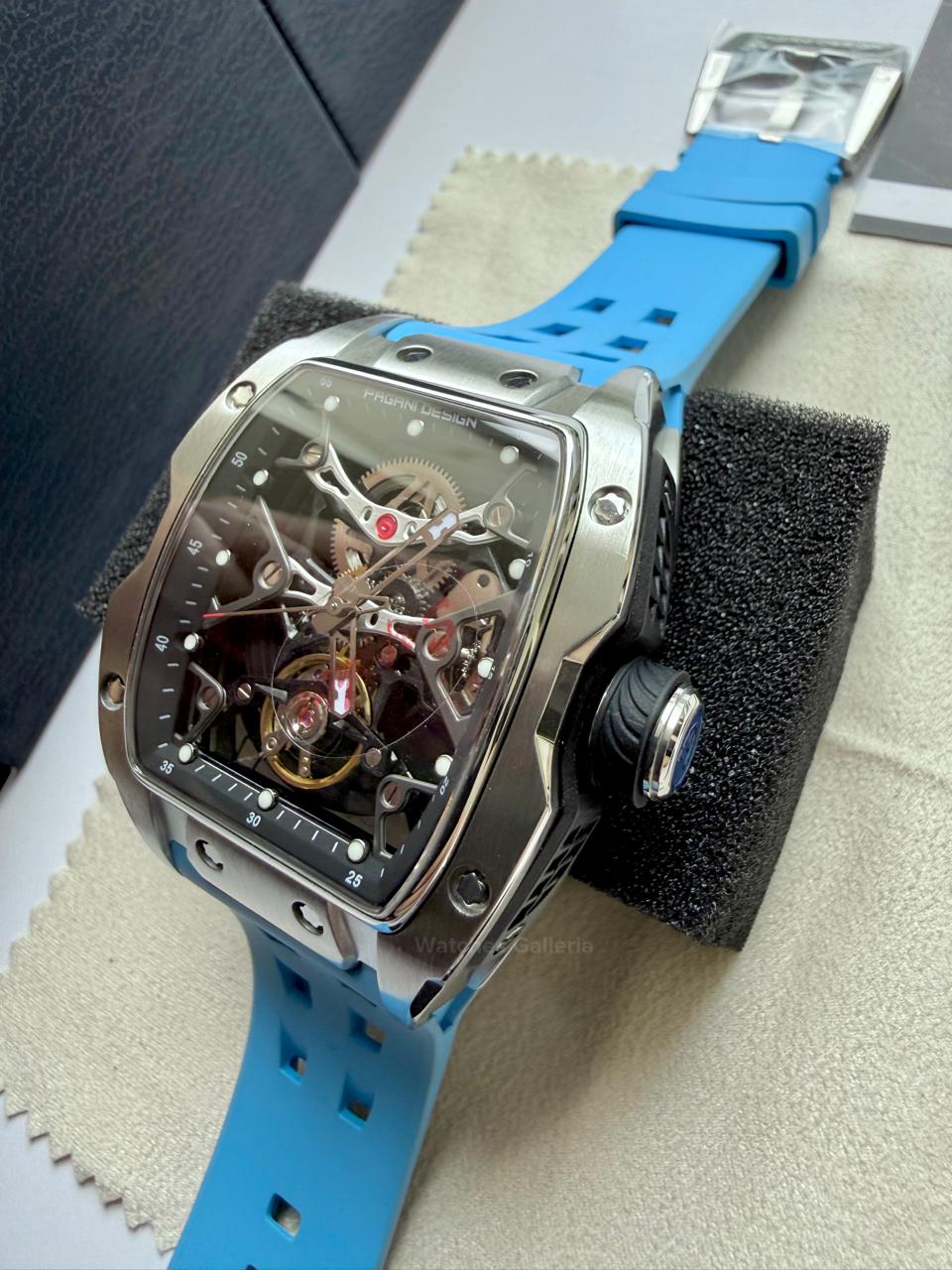 Pagani Design PDYS018 Ice Blue Tonneau Skeleton Silver Ice Blue Automatic Watch | Sapphire Crystal | SX5021 Movement | 50M Waterproof | Pakistan