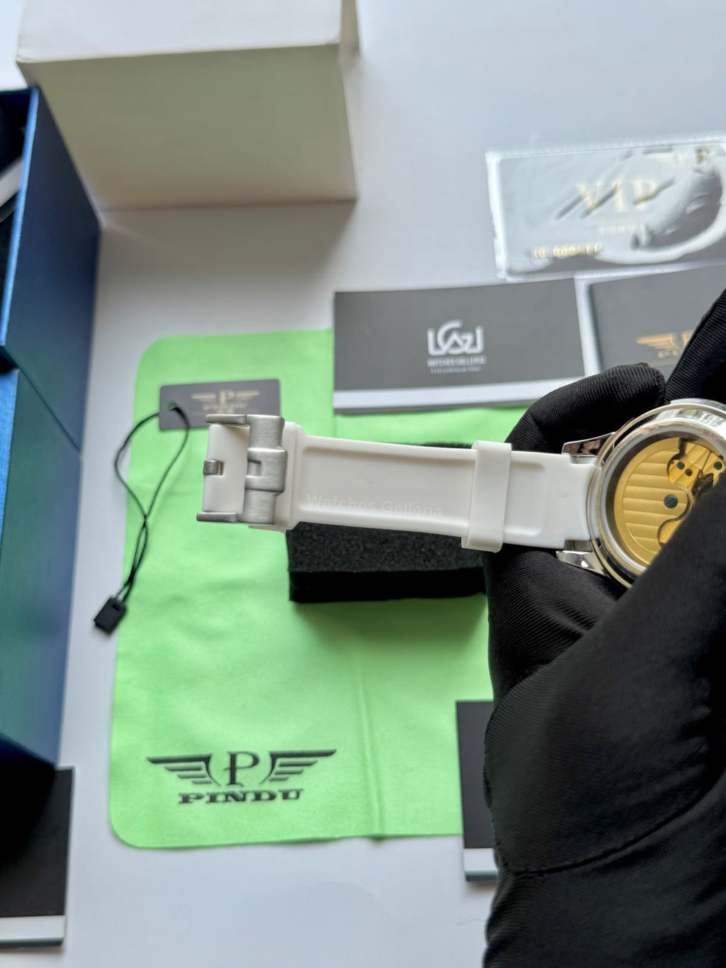 Pindu 5037 White/Green Diamonds Hand Encrusted Diamond Automatic Tourbillon Watch for Men | Luxury Mechanical Watch | 43mm Stainless Steel Case