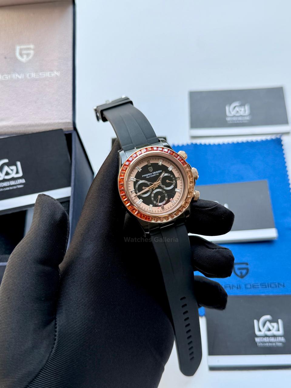 Pagani Design PD1732 Daytona Rainbow Silicon Edition in Pakistan – Luxury Automatic Men’s Watch with Rainbow Bezel, Sapphire Crystal & Exhibition Back