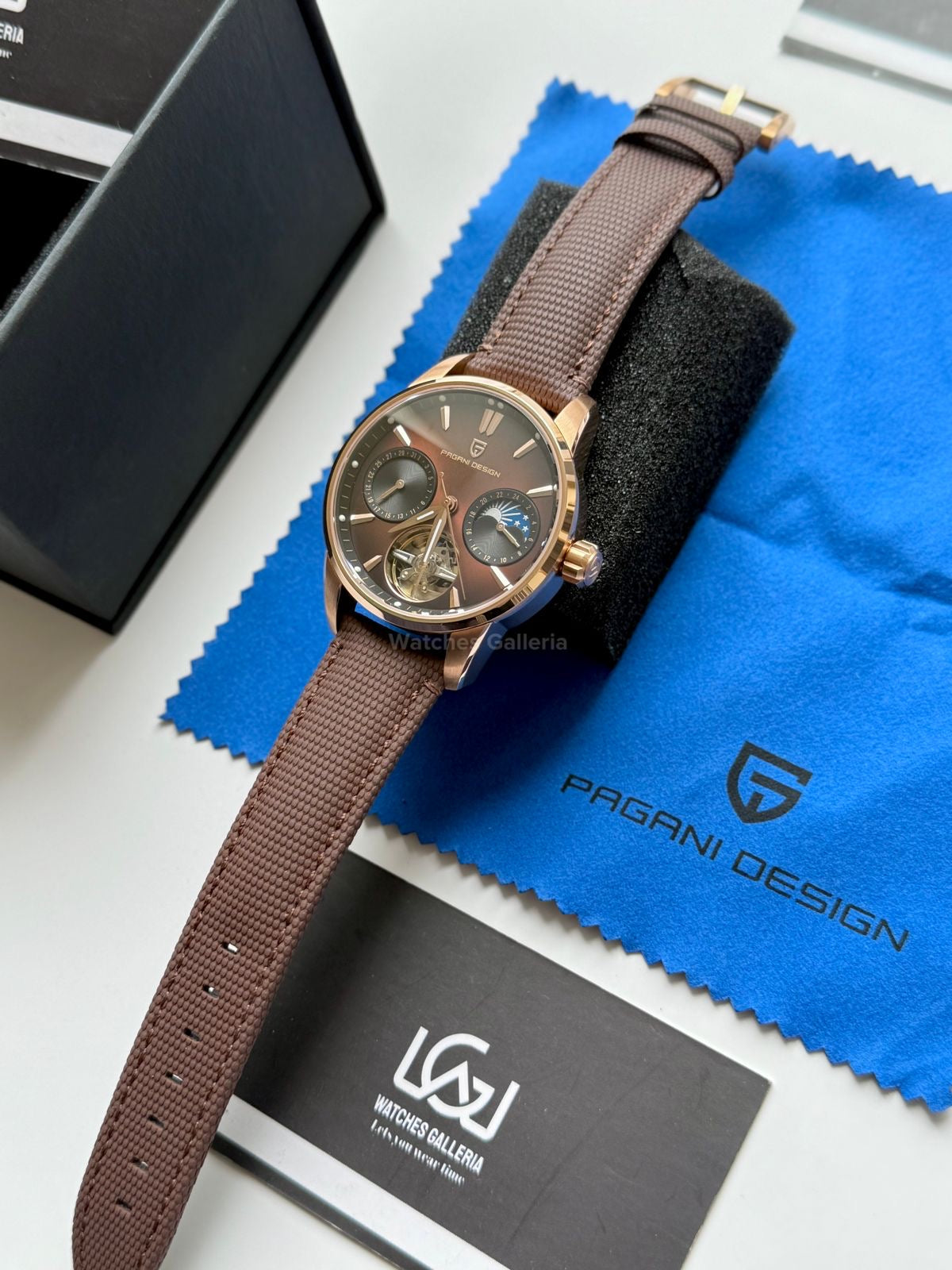 Pagani Design PDys021 Moonphase Flywheel Automatic Latest Watch (Brown/Rose Gold) PD-YS021 Pagani Design in Pakistan