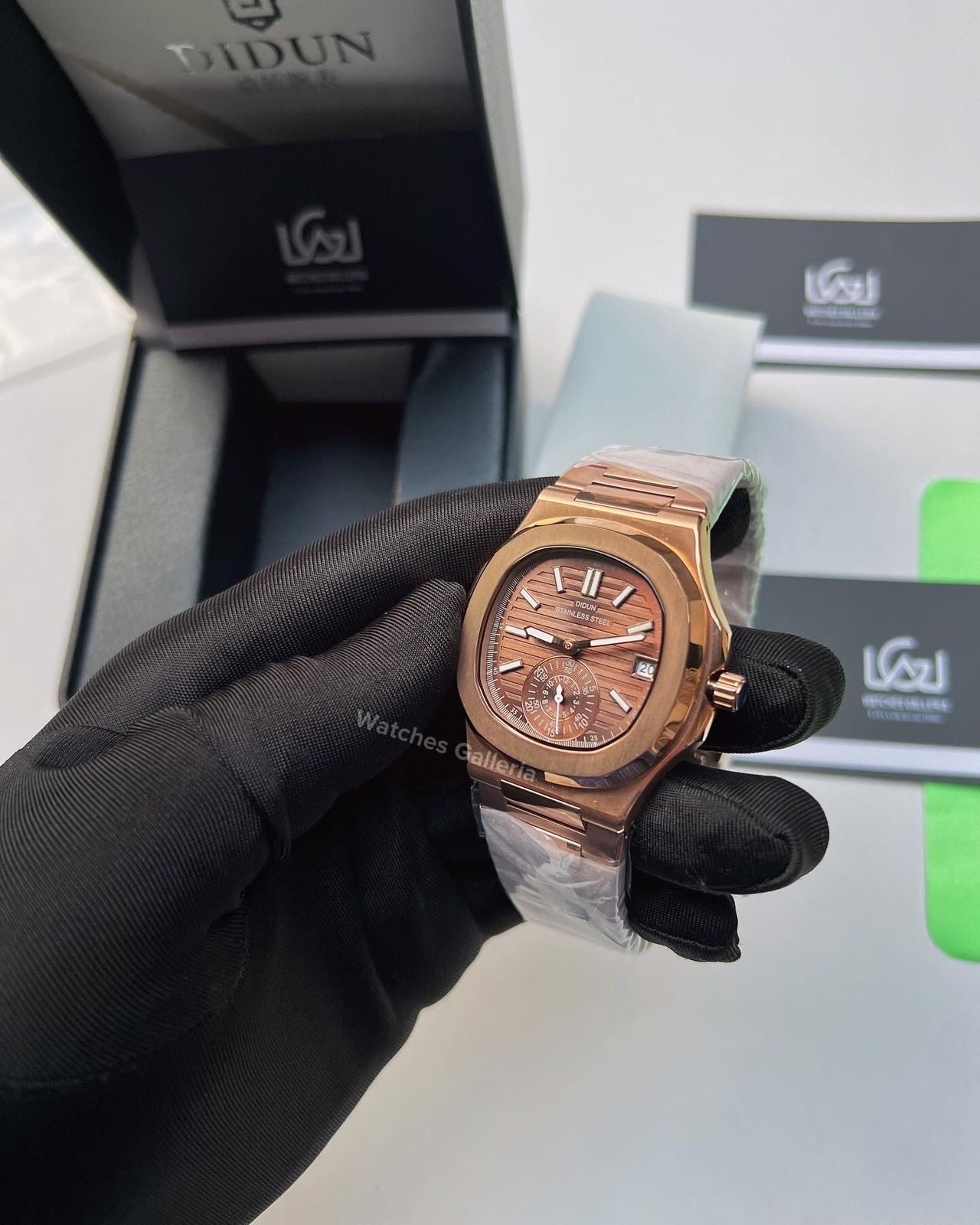 Didun Nautilus Date Day Quartz (Rose Gold w/ Black) PD49 Watches Galleria