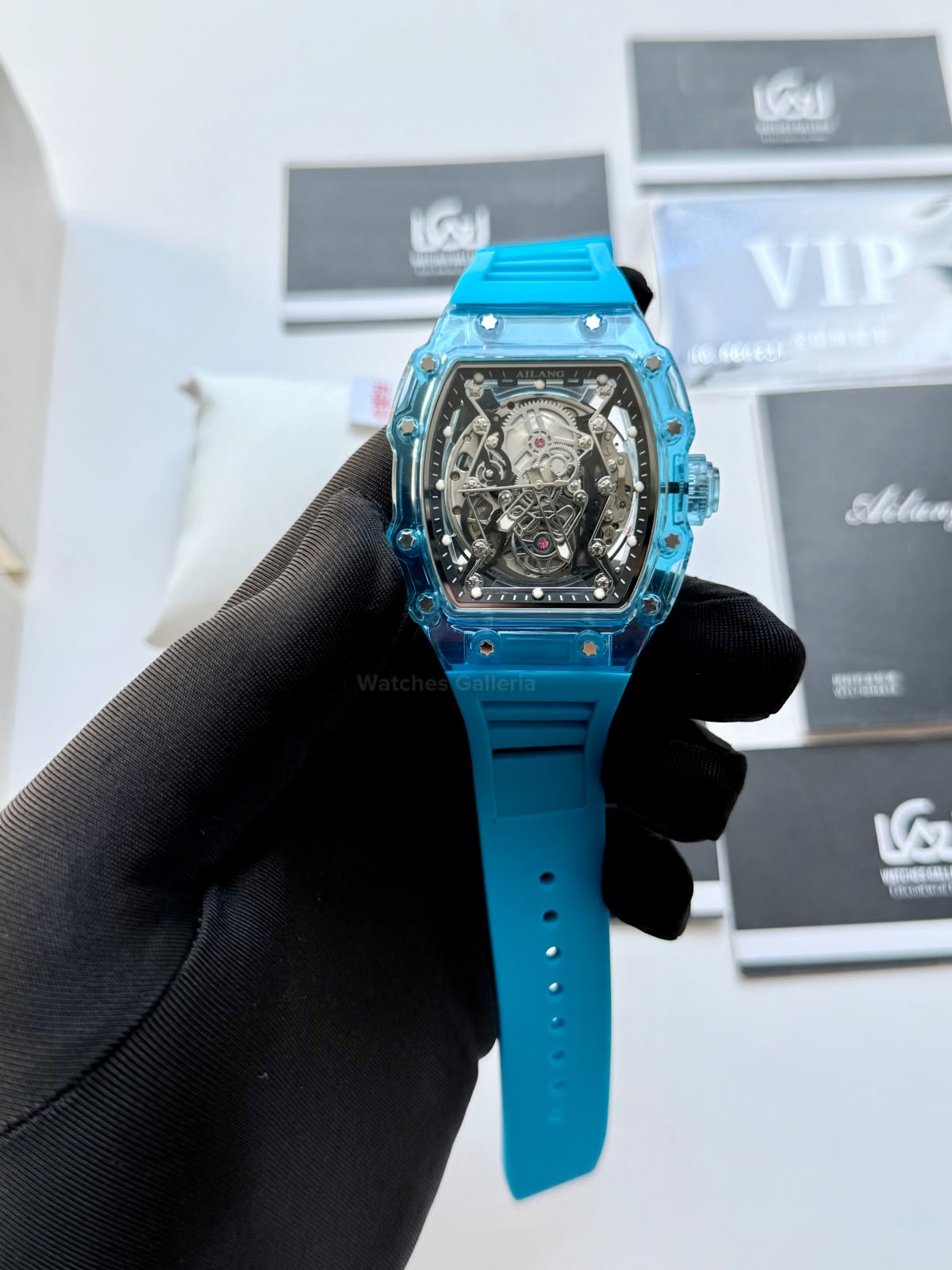 Ailang 8109 Skeleton Watch for Men White Blue Automatic Mechanical Watch Original Ailang Watch Pakistan
