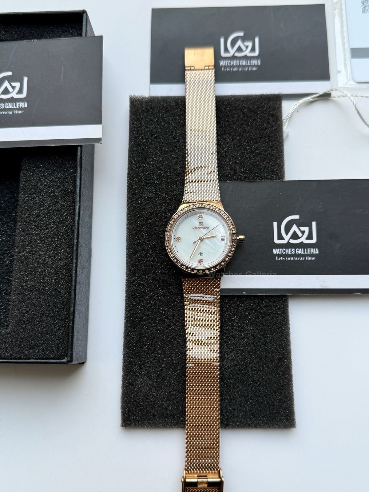 Naviforce NF5005 Women Watch Quartz (Rose Gold/White) Naviforce Watch in Pakistan