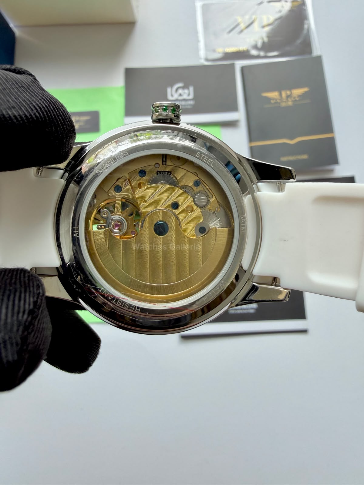 Pindu 5037 White/Green Diamonds Hand Encrusted Diamond Automatic Tourbillon Watch for Men | Luxury Mechanical Watch | 43mm Stainless Steel Case