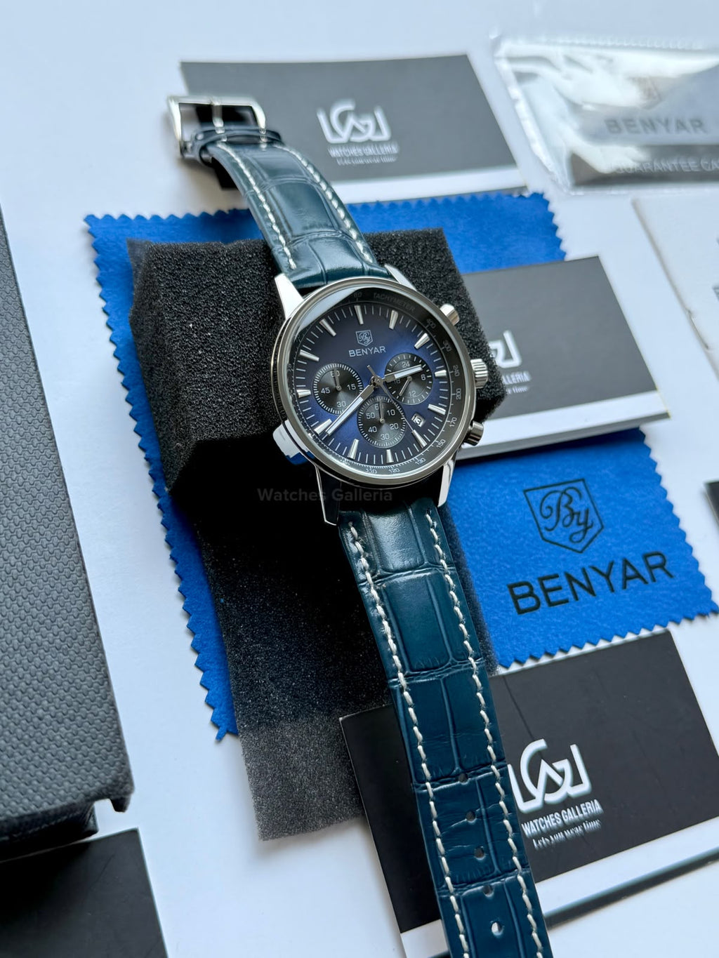 Benyar BY5213 Blue Men’s Luxury Quartz Leather Strap Watch – Waterproof Stainless Steel Analog Wrist Watch with Luminous Hands | Original Benyar Pakistan | Watches Galleria