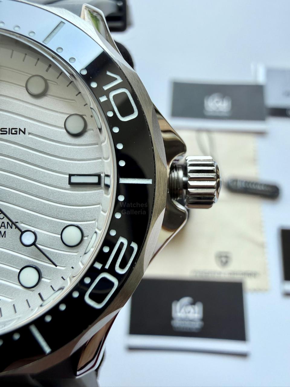 Pagani Design PD1685 Grey Silicon Seamaster Diver White Automatic Watch – 200M Sapphire Crystal NH35A/Miyota Luxury Dive Watch in Pakistan | Watches Galleria