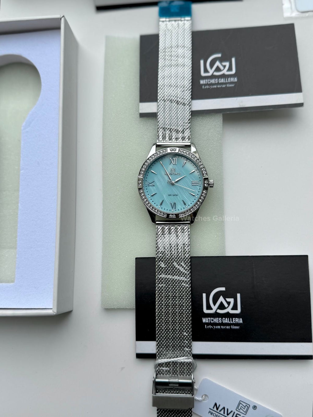 Naviforce NF5028 Ice Blue Classic Stones Quartz Watch (Unisex) Naviforce Watch Pakistan