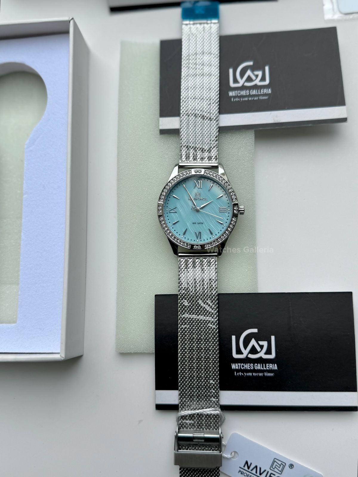 Naviforce NF5028 Ice Blue Classic Stones Quartz Watch (Unisex) Naviforce Watch Pakistan