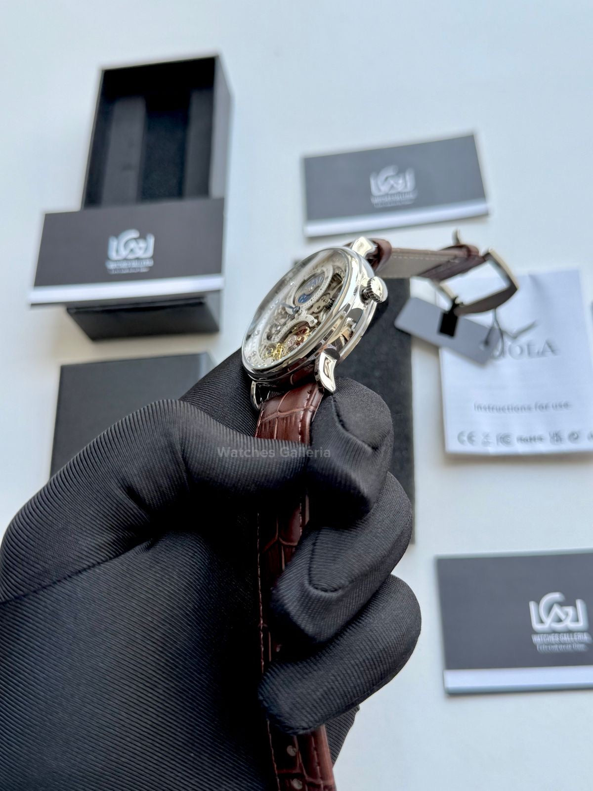 Onola Moonphase Flywheel Skeleton Watch Automatic (Brown-Silver) ON6836 Watches Galleria