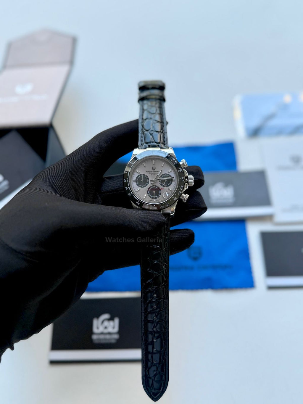 Pagani Design Daytona Quartz PD1664 Crocodile Leather Strap (Silver) Pagani Design in Pakistan