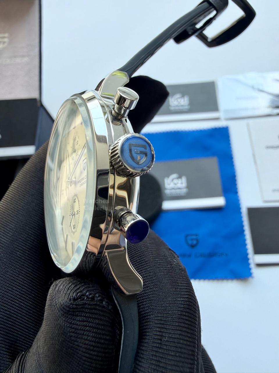 Pagani Design PD2720K Pilot Watch Silver SS | Flight Chronograph 46.5mm Seiko VK67 Mecha Quartz Leather Strap