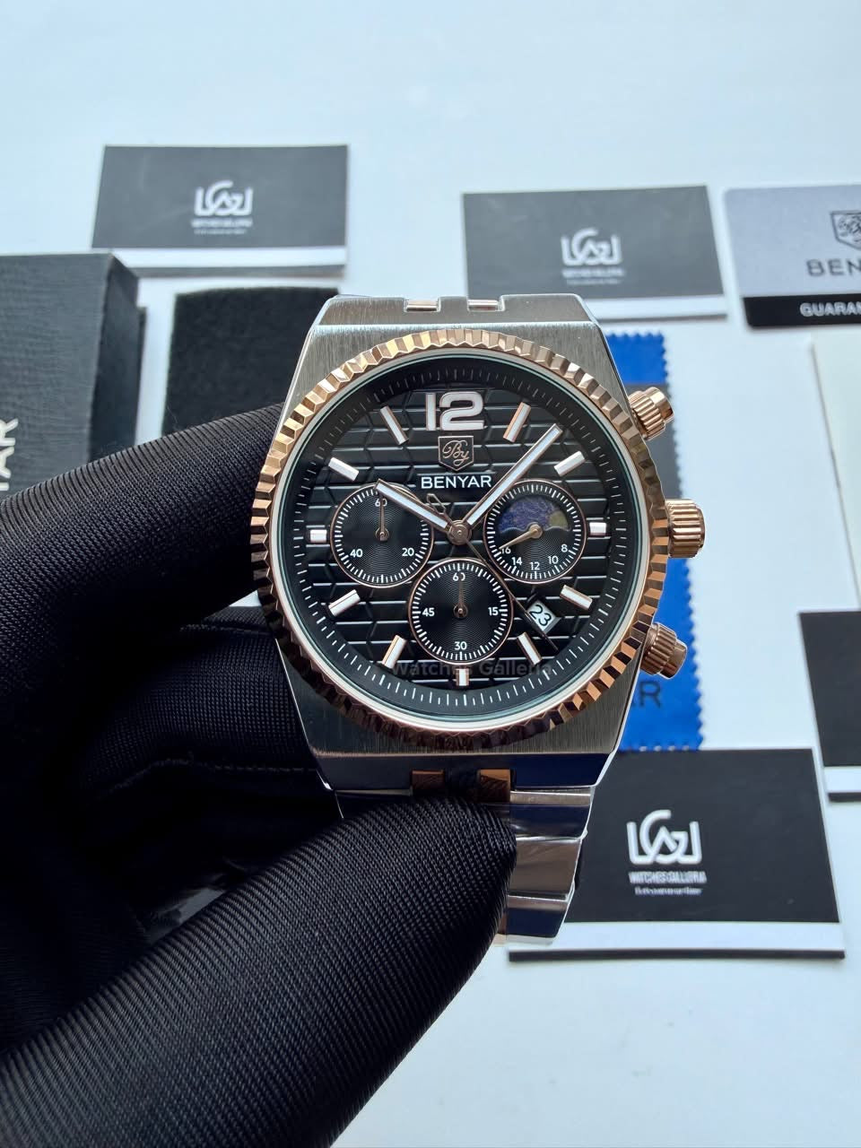 Benyar BY5225 Land Dweller Chronograph Black-Rose Gold Dial Luxury Men’s Watch in Pakistan – Japanese Quartz Stainless Steel Watch