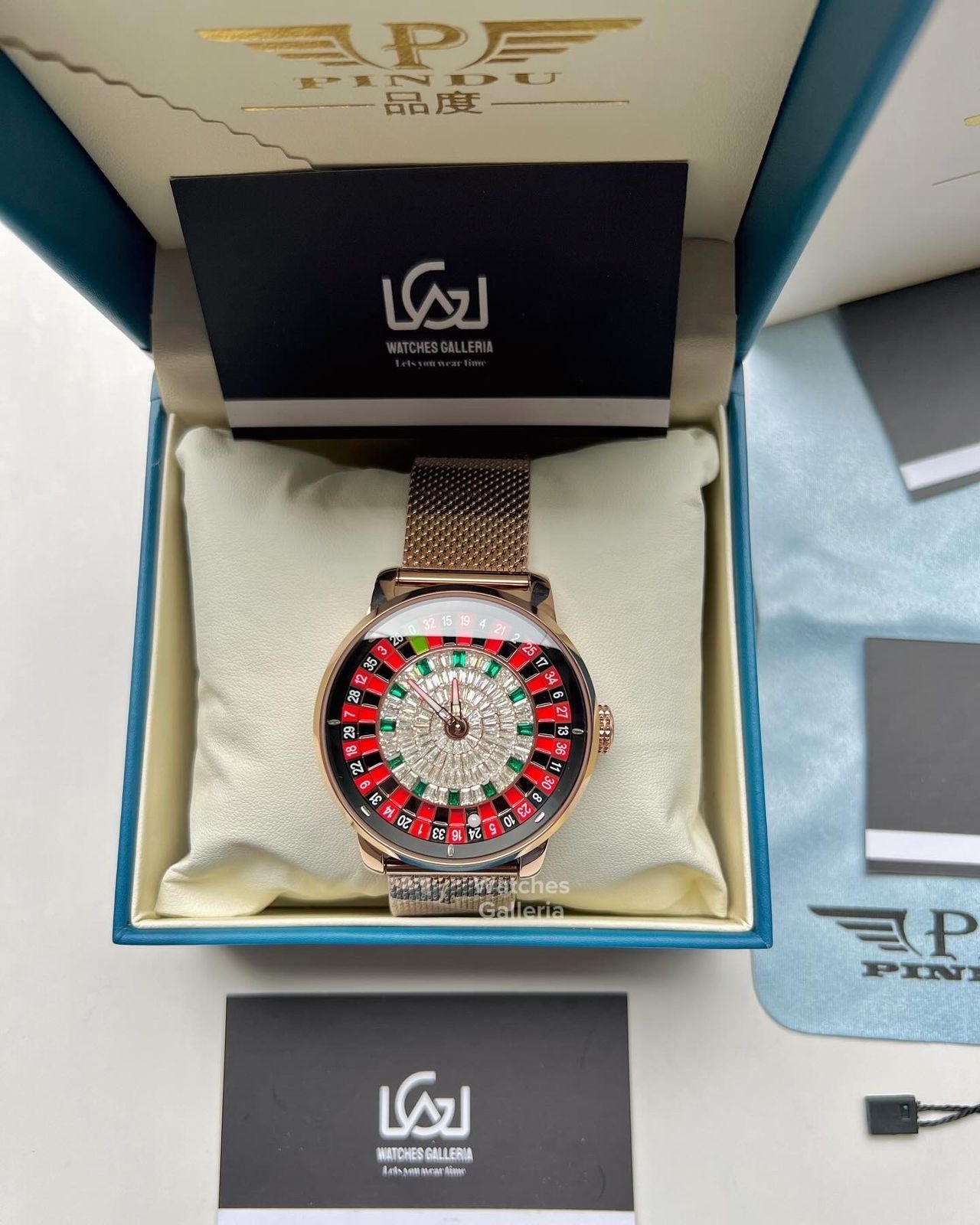 Pindu Design Casino Roulette Automatic (Baguette Cut Diamonds Dial) P6617 Watches Galleria