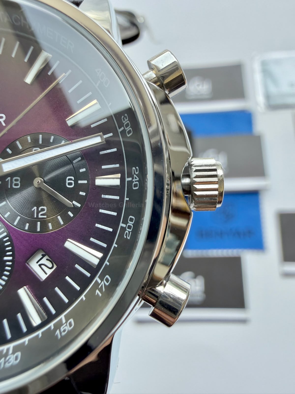 Benyar BY5213 Black Purple Men’s Luxury Quartz Leather Strap Watch – Waterproof Stainless Steel Analog Wrist Watch with Luminous Hands | Original Benyar Pakistan | Watches Galleria
