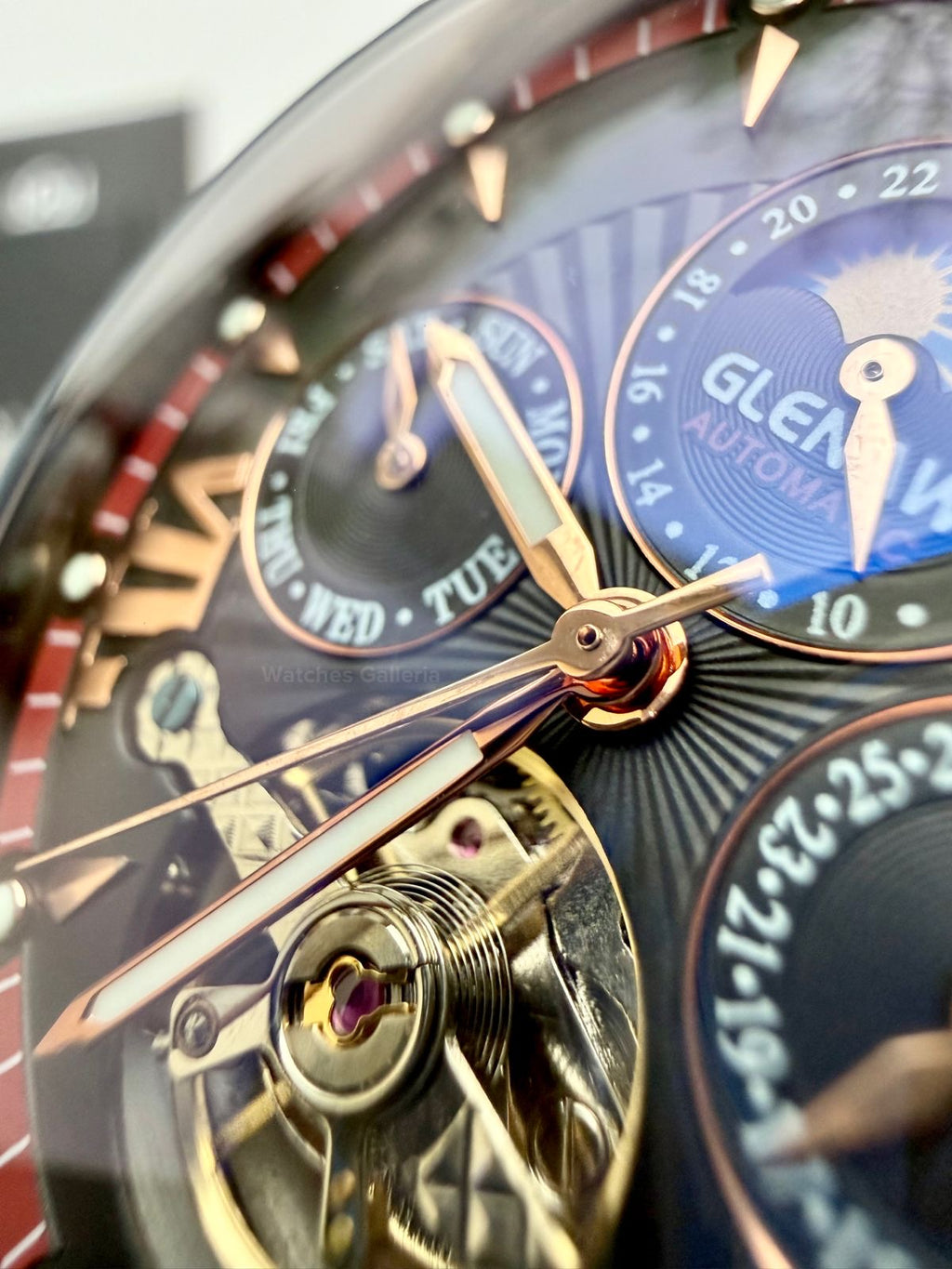 Glenaw GL8919B Moonphase Flywheel Automatic Watch – Black Blue Dial | Luxury Automatic Wristwatch for Men | Glenaw Watches Pakistan