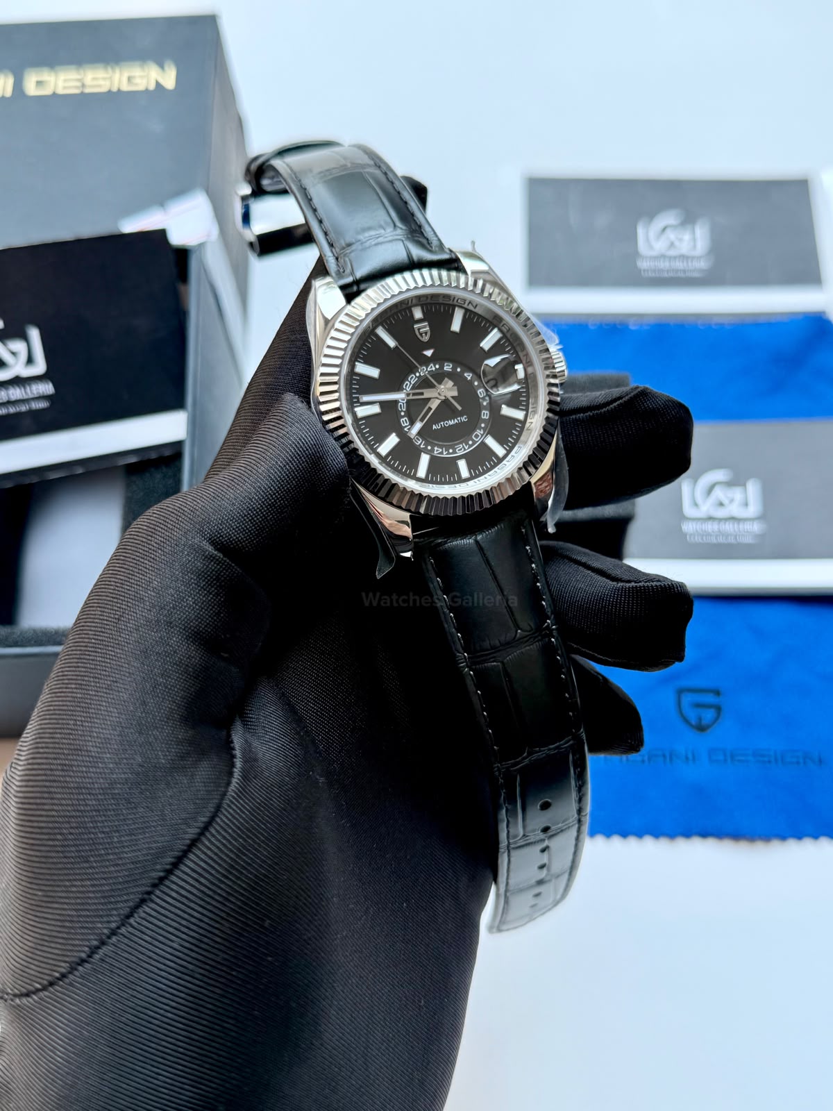 Pagani Design PD1888 Sky Dweller Black Leather Automatic GMT Watch for Men Sapphire Crystal Original Pagani Design Watch Pakistan