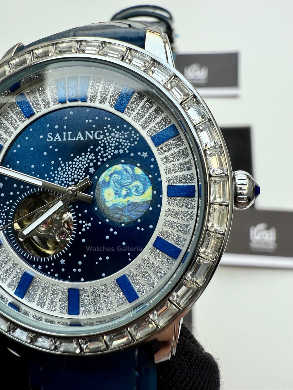 Sailang Moon Dial Open Heart Watch Automatic (Blue) 6603A Watches Galleria