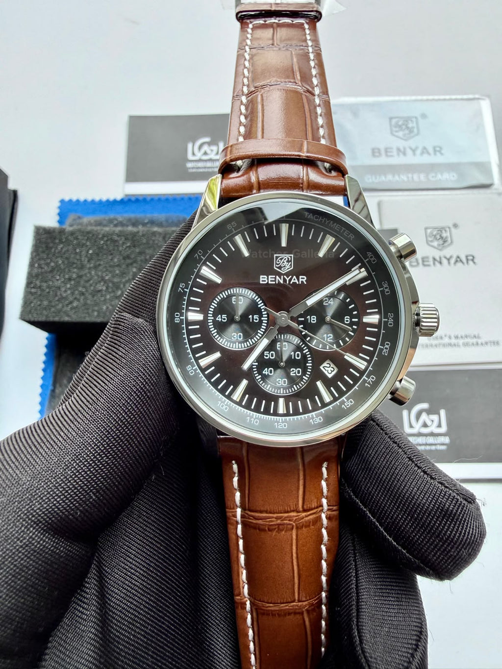 Benyar BY5213 Brown Men’s Luxury Quartz Leather Strap Watch – Waterproof Stainless Steel Analog Wrist Watch with Luminous Hands | Original Benyar Pakistan | Watches Galleria