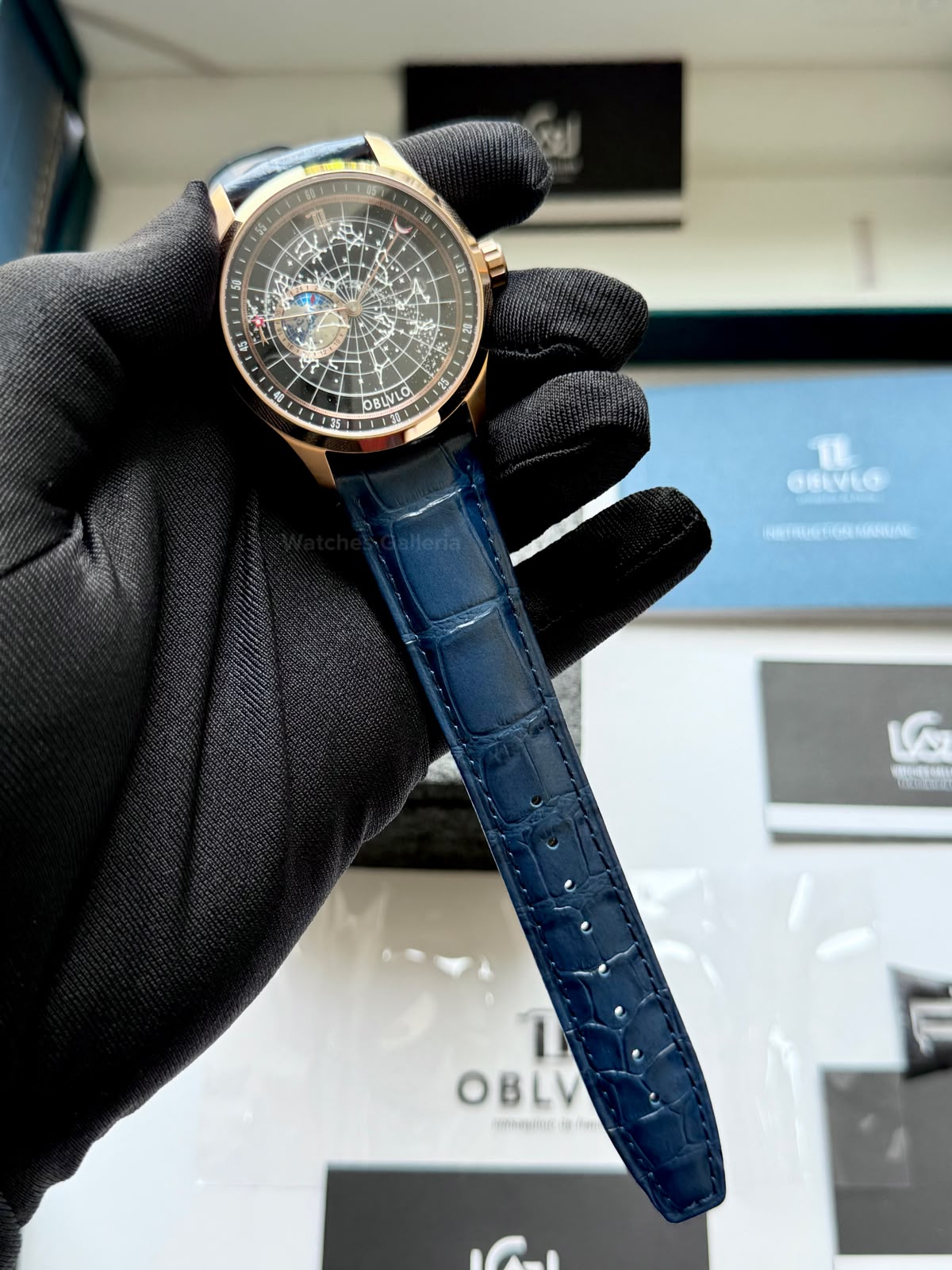 OBLVLO GC (Blue Rose Gold Black) Grand Complications Celestial Automatic Watch Brown & Black Dial with Rose Gold Details, Moving Constellation & Earth Display – OBLVLOGC | Oblvlo
