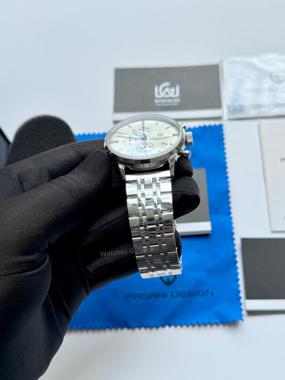 Pagani Design PD2720K Pilot Watch Silver SS | Flight Chronograph 46.5mm Seiko VK67 Mecha Quartz Leather Strap