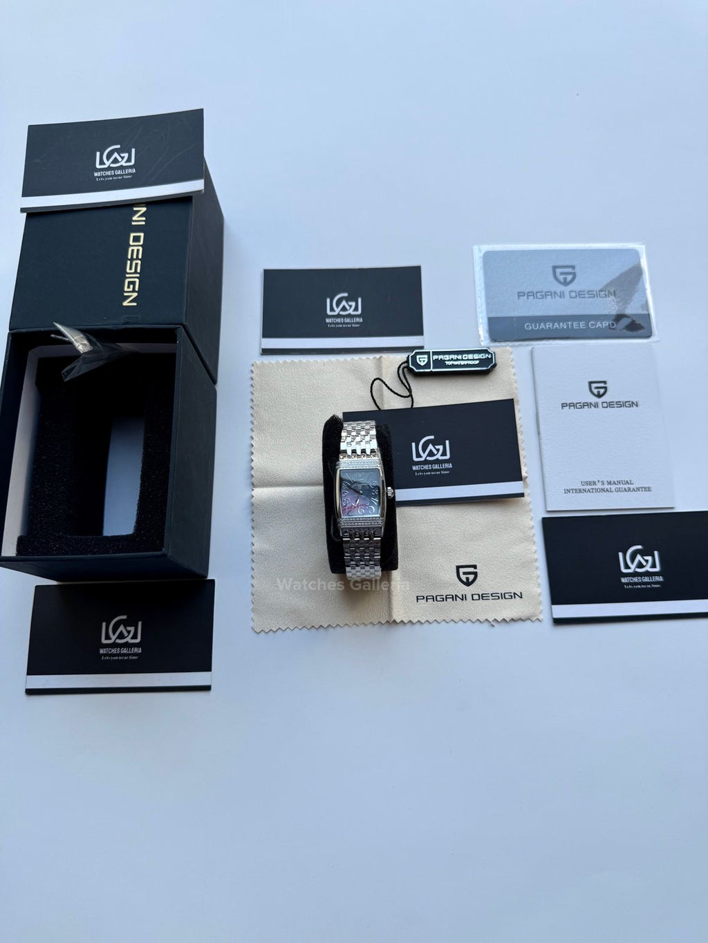 Pagani Design PD1737 Square Ladies Watch Silver Blue 22mm - Swiss Ronda 762 Quartz | Sapphire Glass | Elegant Stone Dial