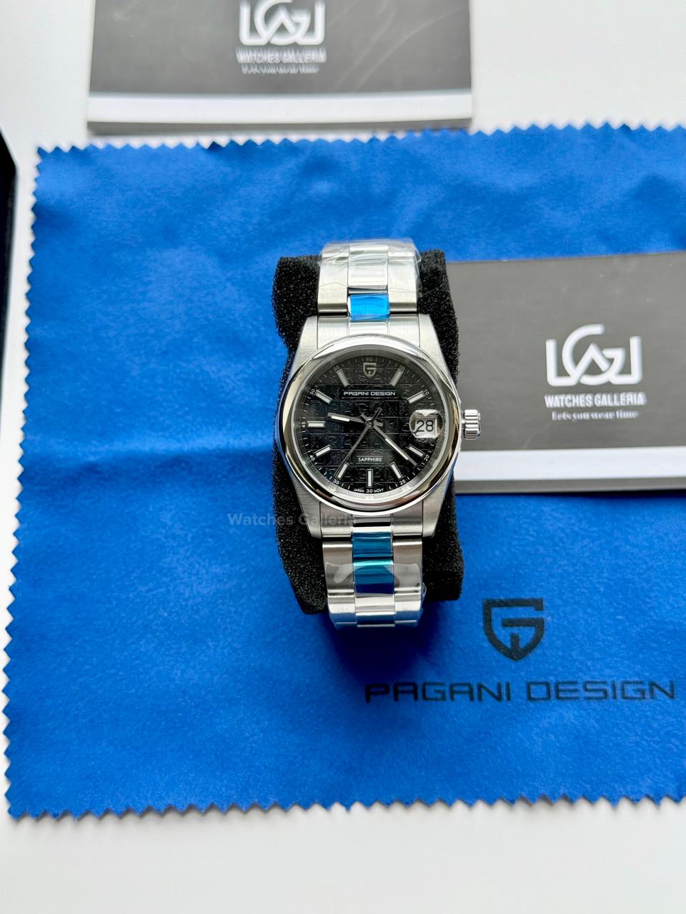 Pagani Design PD1794L Ladies Oyster Perpetual Date Black Dial Watch in Pakistan – 31mm Elegant Stainless Steel Quartz Luxury Watch