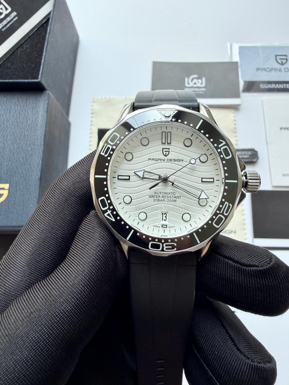 Pagani Design PD1685 Silicon Seamaster Diver White Automatic Watch – 200M Sapphire Crystal NH35A/Miyota Luxury Dive Watch in Pakistan | Watches Galleria