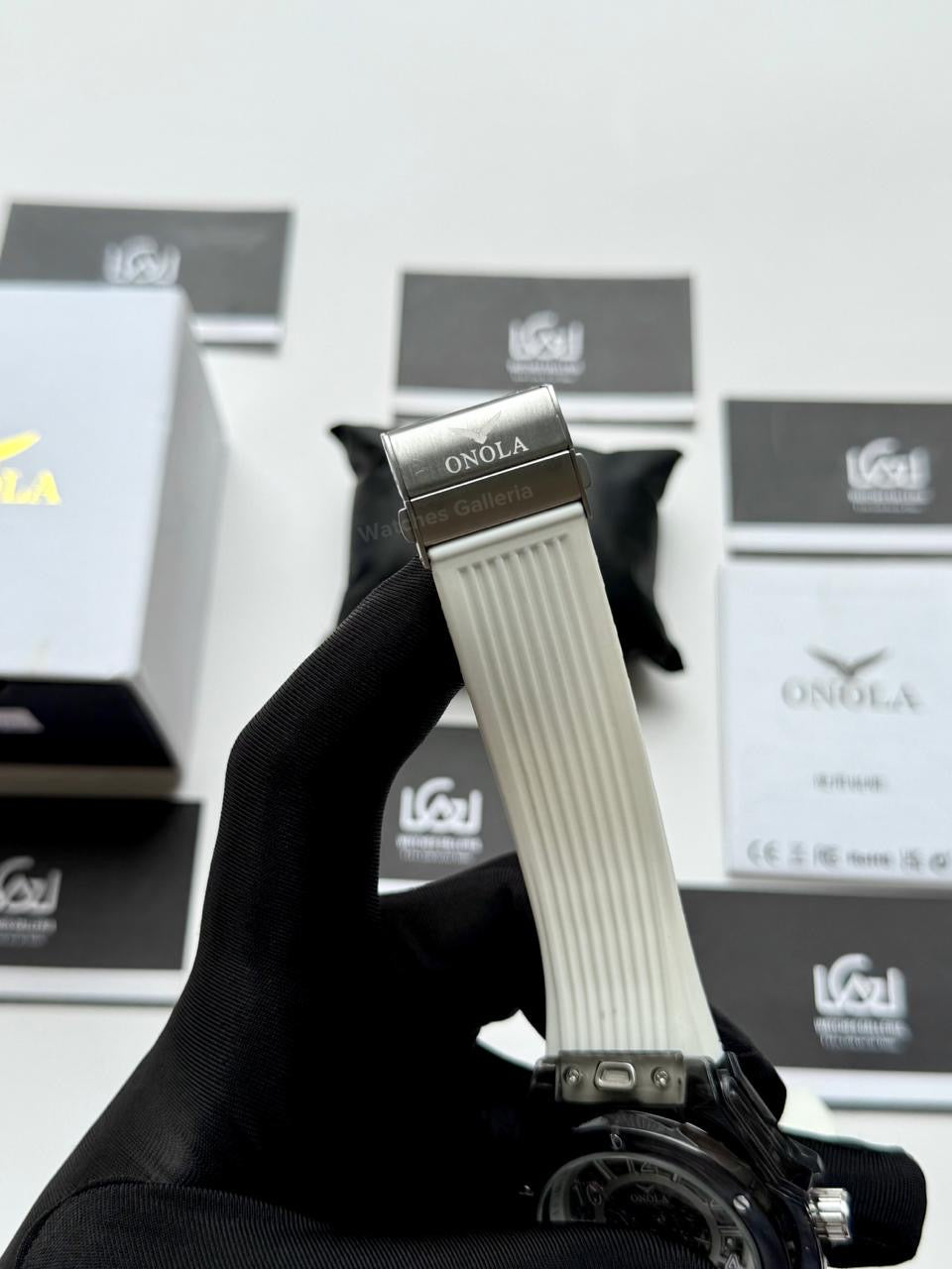Onola ON3836 Oak Skeleton White Black Automatic Watch – 49mm Transparent Dial, Bold Sport Design, Pakistan Edition