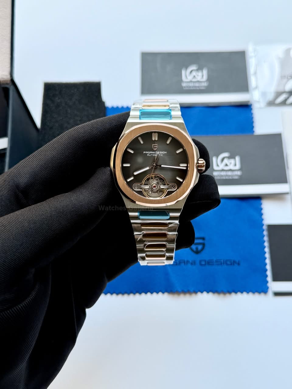 Pagani Design PDys025 Nautilus Flywheel Rose Gold Black 42mm Automatic Watch – Sapphire Crystal | E3251 Movement | 5ATM