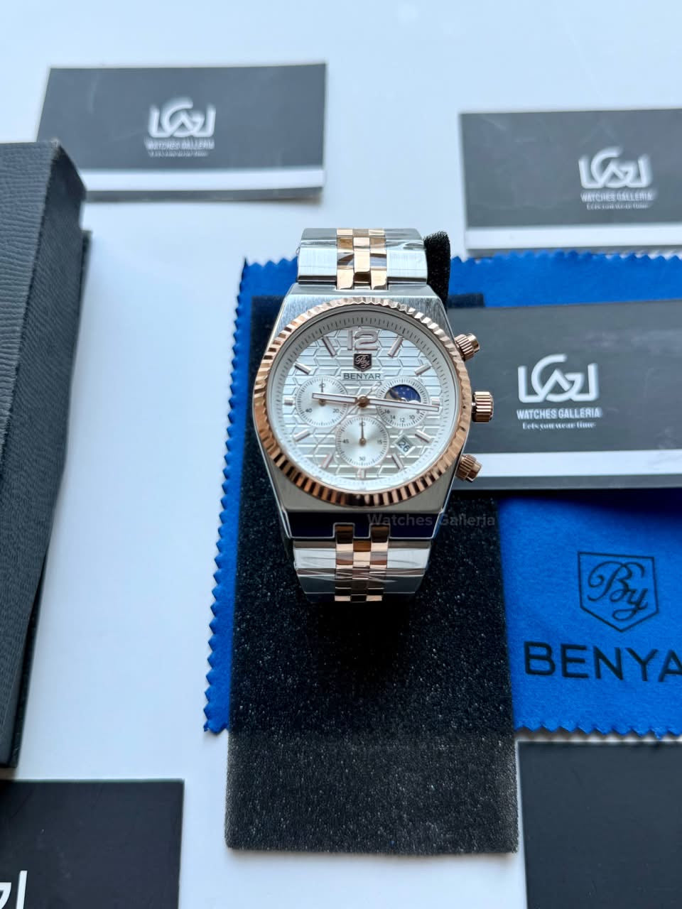 Benyar BY5225 Land Dweller Chronograph (White-Rose Gold) Dial Luxury Men’s Watch in Pakistan – Japanese Quartz Stainless Steel Watch