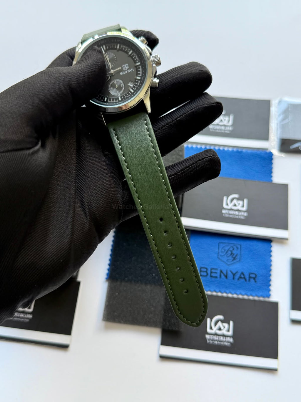 Benyar BY5210 (Grey Green) Pilot Chronograph Green Dial Stainless Steel Watch – 42mm Quartz Chronograph with Date, Complete Calendar & Stopwatch