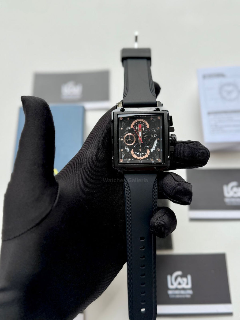 Lige Watch LG8935 Square Chronograph (Black) Lige Watch Pakistan