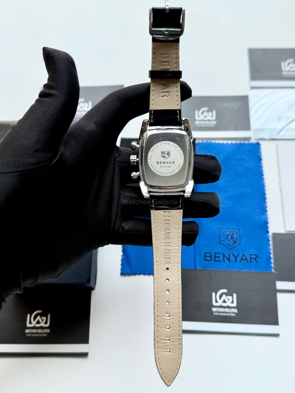 Benyar BY5113LE Square Chronograph Watch in Pakistan – Limited Edition Black White Luxury Men’s Quartz Chronograph Leather Strap Watch