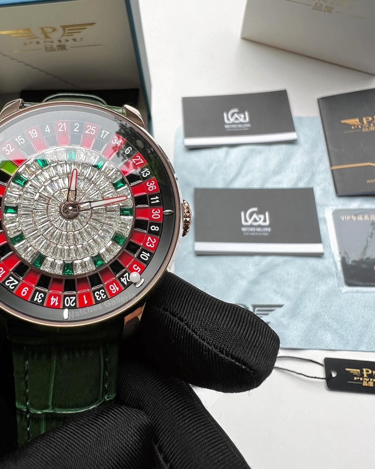 Pindu Design Casino Roulette Automatic Watch (Baguette Cut Diamonds Dial) P6617 Watches Galleria