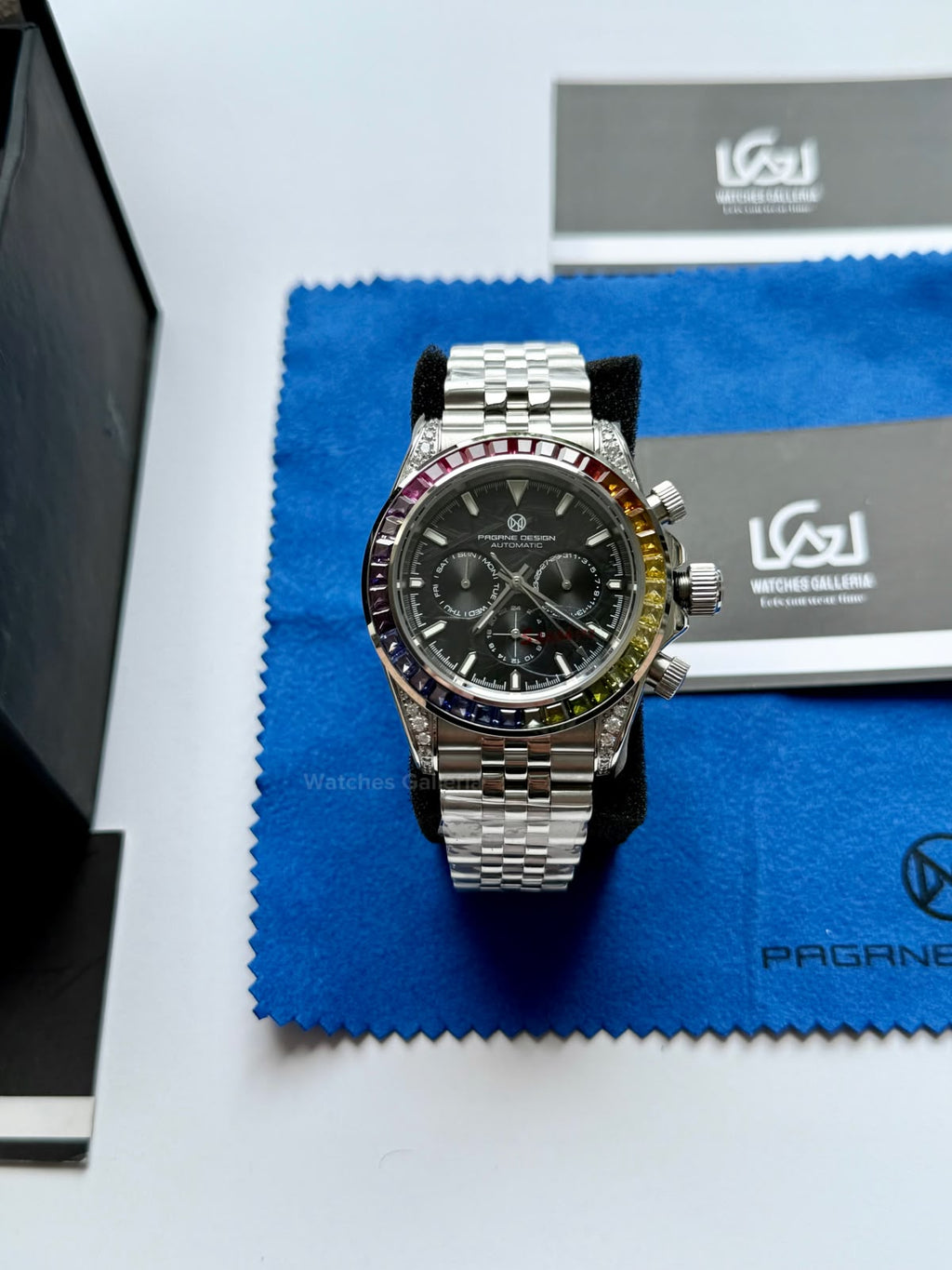 Pagani Design PG1666 Daytona Rainbow Limited Edition Black Automatic Chronograph Watch | 40mm Sapphire Crystal | HZ2196G Movement | 100M Water Resistant