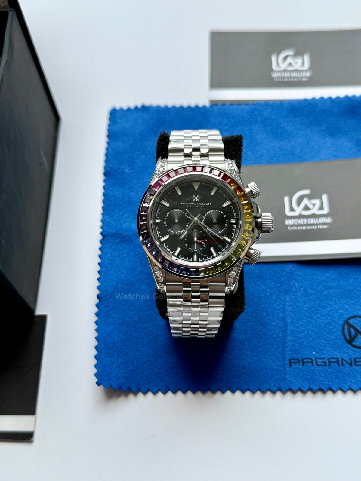 Pagani Design PG1666 Daytona Rainbow Limited Edition Black Automatic Chronograph Watch | 40mm Sapphire Crystal | HZ2196G Movement | 100M Water Resistant