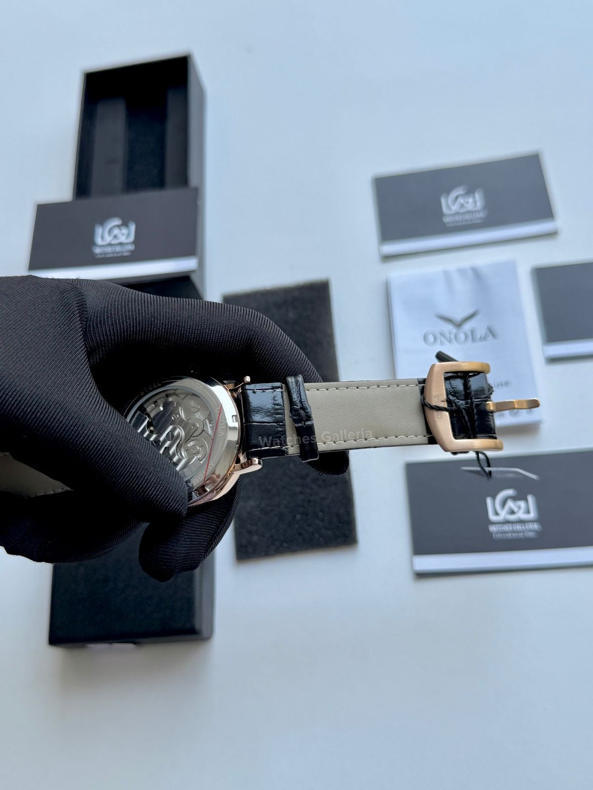 Onola Moonphase Flywheel Skeleton Watch Automatic (Black-Rose Gold) ON6836 Watches Galleria